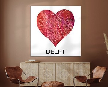 Liefde voor Delft  |  Stadskaart in een hart van WereldkaartenShop