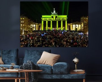 Brandenburg Gate with green Berlin lettering projection by Frank Herrmann