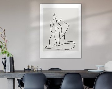 Zuversichtlich (Strichzeichnung Porträt nackt sitzende Frau Kohle Linie Kunst schwarz und weiß minim von Natalie Bruns