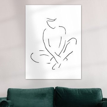 Patient (line drawing portrait woman nude sitting lady charcoal line art black and white minimalist) by Natalie Bruns