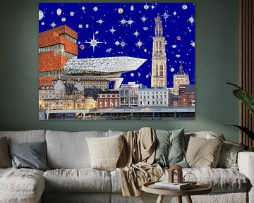 Antwerp by night, 2018, screenprint van Anne Storno