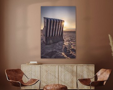 Strandstoel bij zonsondergang - Norderney van Steffen Peters