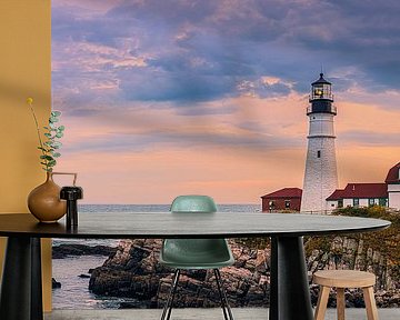 Panorama zonsondergang Portland Head Light, Maine