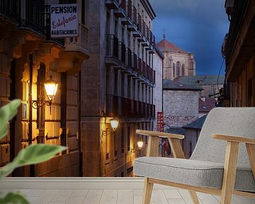 Alley, pension sign, church and monastery of San Esteban, Convento e iglesia de San Estéban, Salaman by Torsten Krüger