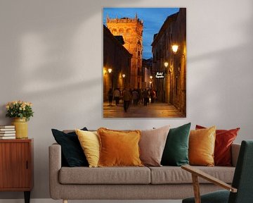 Oude stad, schemering, kerk, straat, Salamanca, Spanje, Europa