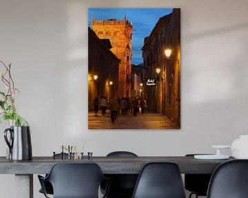 Old town, dusk, church, street, Salamanca, Spain, Europe