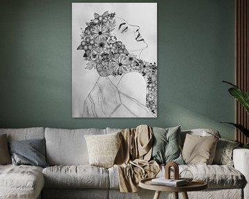 Blumenmädchen schwarz-weiß von Liv Jongman