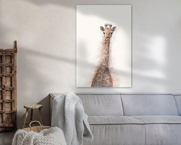 Oog in oog met giraffe in Zuid Afrika - digital art, fotografie, watercolor van Arlette Siebring