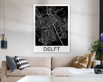 Delft | City Map BlackWhite by WereldkaartenShop