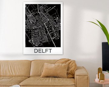 Delft | Stadtplan Schwarz-Weiß von Wereldkaarten.Shop