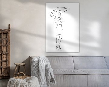 Rester au sec en attendant (dessin au trait femme parapluie pluie automne sexy dame noir et blanc hu sur Natalie Bruns