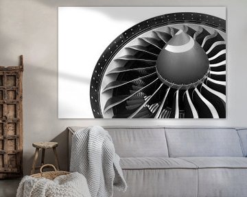 GE 90 motor van een Boeing 777-200LR in zwart wit van Martin Boschhuizen