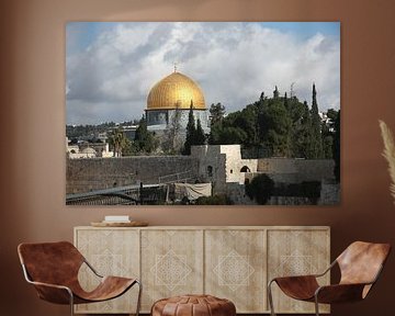 Gouden moskee koepel van de rots in het centrum van Jeruzalem, een monument van de Islam