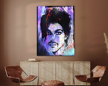 Prince Abstract Portret in Paars, Blauw, Oranje van Art By Dominic