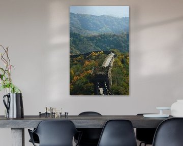 grote muur en de toren in het bos.  De muur gaat door de toppen van de met bos bedekte heuvels. Held van Michael Semenov