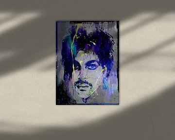 Abstraktes Prinzenporträt in Blau, Violett, Gelb, Grau von Art By Dominic