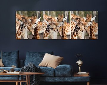 Drieluik van twee verliefde giraffen met humor van Excellent Photo