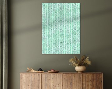 Visgraat behang "Lente'' (abstract aquarel schilderij streepjes vel groen gras handgemaakt natu