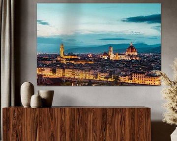 Die Kathedrale von Florenz und der alte Palast in Florenz am Abend von Atelier Liesjes