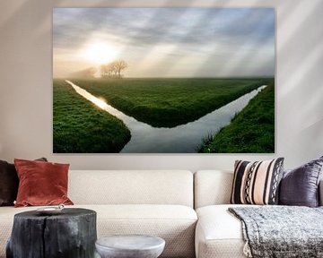 Uitgestrektheid van een  Hollandse polderlandschap tijdens zonsopkomstt van Arthur Puls Photography
