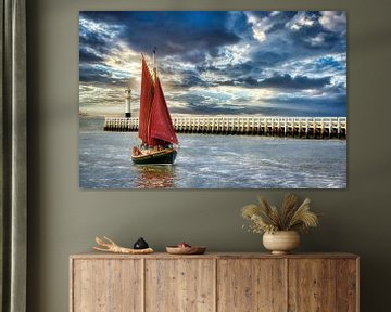 Sailing ship near harbour Nieuwpoort by Evert Jan Looise