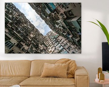 Dichte Gebäude in Hongkong mit Luft von Mickéle Godderis