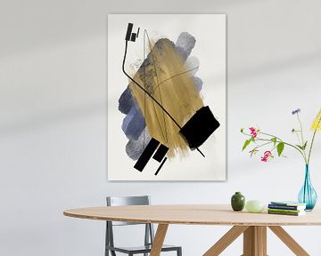 Abstract painting with ink and paint stripes by Romee Heuitink