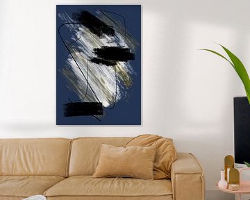 Abstract painting with ink and paint stripes 3 by Romee Heuitink