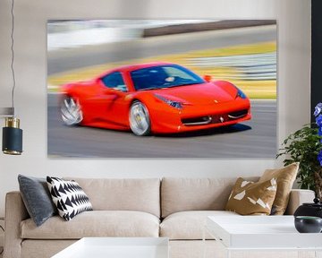 Red Ferrari 458 Italia sports car driving at high speed by Sjoerd van der Wal Photography