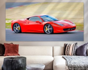 Roter Sportwagen Ferrari 458 Italia mit hoher Geschwindigkeit von Sjoerd van der Wal Fotografie