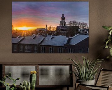 Coucher de soleil sur la ligne d'horizon de Bergen op Zoom sur Rick van Geel