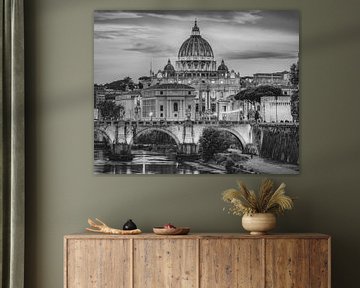 Rom - Vatikan - Engelsbrücke - Castel Sant'Angelo in Schwarz-Weiß von Teun Ruijters