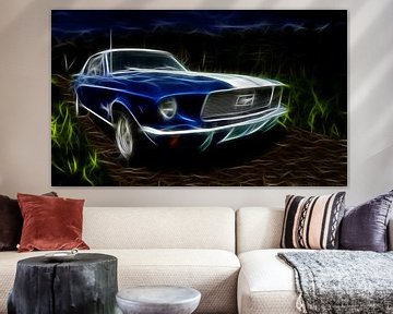 Ford Mustang muscle car uit 1962 digitaal als licht of energie omgevormd van Atelier Liesjes