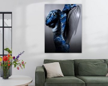 Woman with sexy bondy paint; nude in blue by Atelier Liesjes