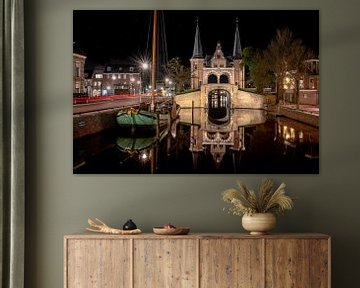 Mirroring Sneker skûtsje and water gate in Sneek city canal by Fotografiecor .nl