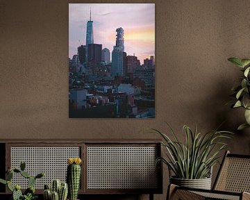 Blue hour in Bowery met 1 WTC Manhattan op de achtergrond (New York)