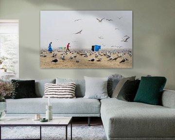Seagulls And Mist Hang Out On The Beach von Urban Photo Lab