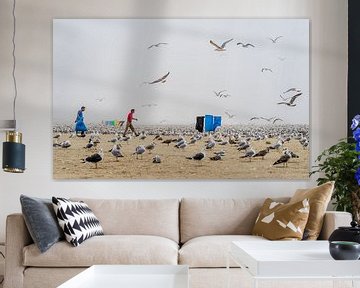 Seagulls And Mist Hang Out On The Beach sur Urban Photo Lab