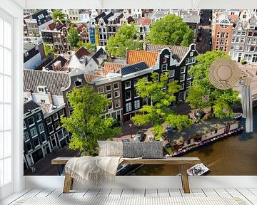 Panoramisch uitzicht over Amsterdam in het voorjaar aan de Prinsengracht van Sjoerd van der Wal Fotografie