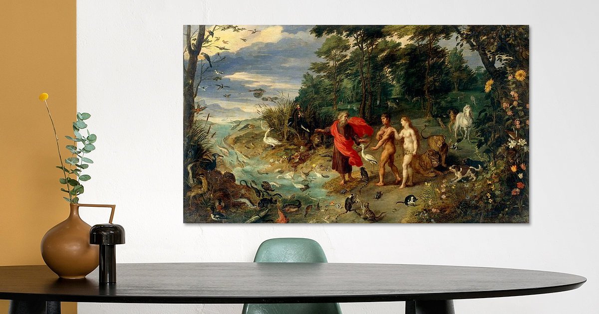 Adam and Eve in the Garden of Eden, Jan Brueghel de Jonge on canvas ...