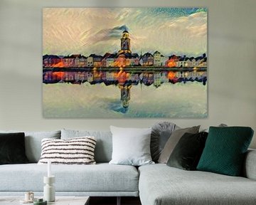 Modern schilderij Skyline Deventer - Zicht op de Lebuïnuskerk van Slimme Kunst.nl