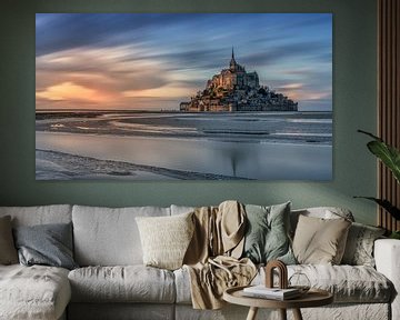 Mont Saint Michel : reflections in the water during sunset by Rene Siebring