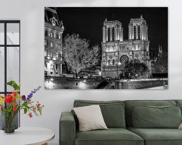 Noir-Blanc : Notre Dame à Paris - tard dans la soirée sur Rene Siebring