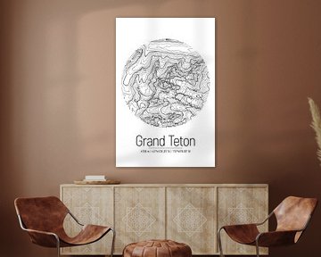 Grand Teton | Kaart Topografie (Minimaal)