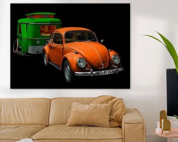 VW 1300 with Eriba Familia caravan in green & orange by aRi F. Huber