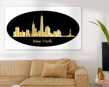 new york skyline van de stad met vrijheidsbeeld en empire state building
