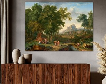 Arcadisch landschap met borstbeeld van Flora, Jan van Huysum