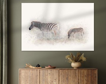 "Zebra moeder en kind in de avondzon" - Photography & Art van - GreenGraffy -