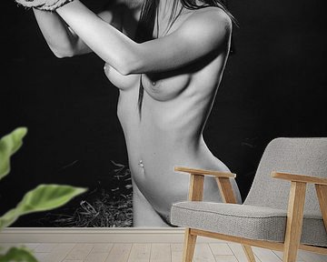 Hele mooie vrouw naakt geblindoekt en vastgebonden van Photostudioholland