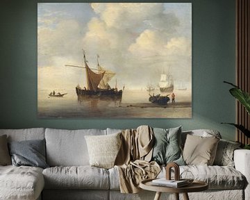 Ruhig: Zwei niederländische Schiffe, Studio von Willem van de Velde